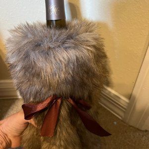 Wine Gift Bag, faux fur, brown, 2-way to use